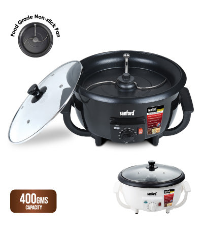 Sanford Electric Coffee Roaster 800 Watts, SF8602ECR BSKitchen AppliancesMultifunctional Roaster. Capacity 400gms. Temperature Control Knob (100-240°). Unique Thermostat for Roasting the Coffee According to Your Taste. Toughened Glass Lid. Food Grade Non-